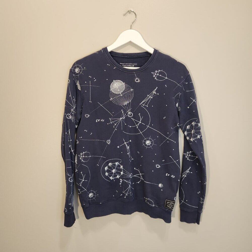 Pull & Bear Mens Sweatshirt Navy Constellation Whimsy Cozy Layer - Size M
